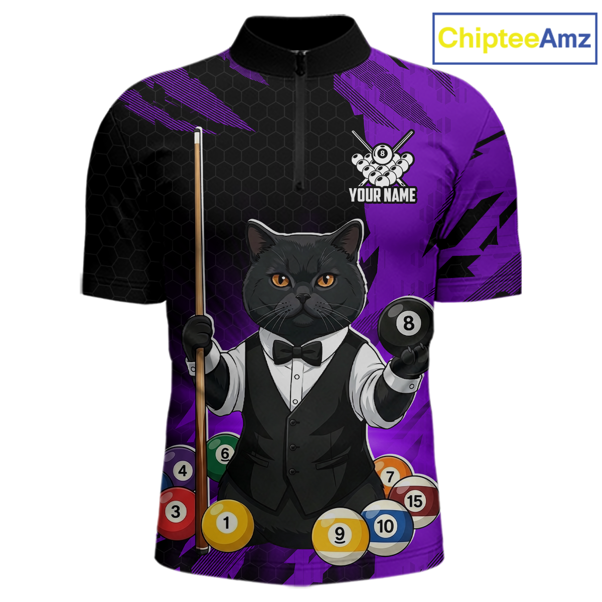Custom Black Cat 8 Ball Pool Shirts Purple Billiard Shirt for Men Billiard Team Jersey Billiard Gift NNT181