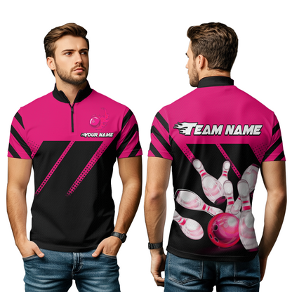 Pink Bowling Shirt Custom Bowling Jersey for Men Women Bowling Polo&1/4 Zip Shirts MBL51