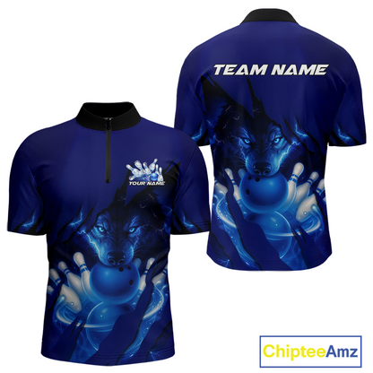 Blue Bowling Shirts for Team Women Men Custom Wolf Bowling Jerseys for Couples MBL202