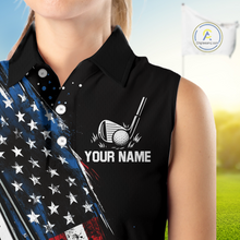 Load image into Gallery viewer, Black American Flag Golf Clubs Women sleeveless polo shirt custom team patriotic ladies golf outfit NQS9871
