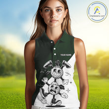 Load image into Gallery viewer, Green White Funny Golf Ball Pattern Sleeveless Womens Golf Polo Shirts Custom Golf Outfits Ladies, Green Golf Tops NHT785