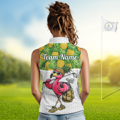 Golfing Flamingo Sleeveless Womens Funny Golf Polo Shirt Custom Yellow Pattern Pineapple Golf Ball Clothes Shirts NHT739