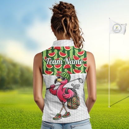 Golfing Flamingo Sleeveless Womens Funny Golf Polo Shirt Custom Green Pattern Watermelon Golf Ball Clothes Shirts NHT740