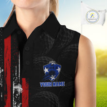 Load image into Gallery viewer, Custom Womens Sleeveless Golf Polo Shirt USA Flag, Golf Family Team Shirt, School Team Golf Shirt, Patriotic Golf Shirt NHT715