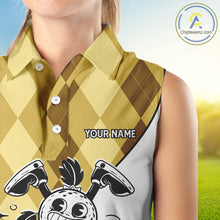 Load image into Gallery viewer, Funny Golf Ball Pattern Argyle Sleeveless Womens Golf Polo Shirts Custom Golf Outfits Ladies, Green Golf Tops NHT786