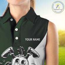 Load image into Gallery viewer, Green White Funny Golf Ball Pattern Sleeveless Womens Golf Polo Shirts Custom Golf Outfits Ladies, Green Golf Tops NHT785