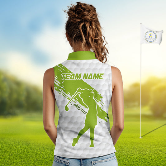 Green and White golf ball pattern Women sleeveless golf polo shirts custom team womens golf clothes NQS9974