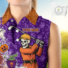 Load image into Gallery viewer, Halloween Skull Playing Golf Sleeveless Polo Shirt Custom Halloween golf outfit For Ladies Golf Gifts NQS10340