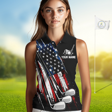 Load image into Gallery viewer, Black American Flag Golf Clubs Women sleeveless polo shirt custom team patriotic ladies golf outfit NQS9871