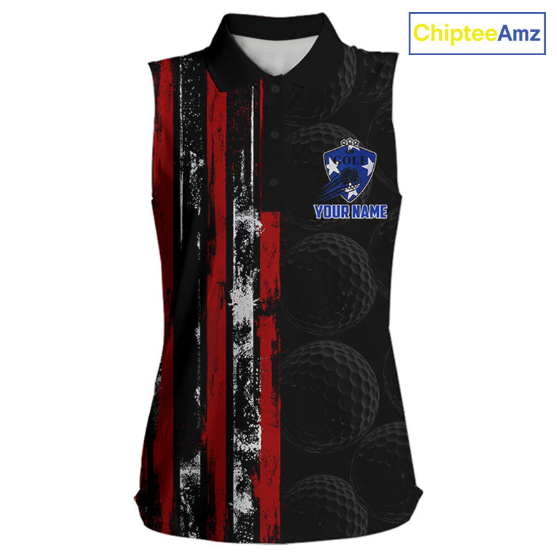Custom Womens Sleeveless Golf Polo Shirt USA Flag, Golf Family Team Shirt, School Team Golf Shirt, Patriotic Golf Shirt NHT715