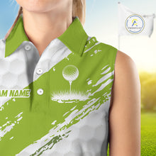 Load image into Gallery viewer, Green and White golf ball pattern Women sleeveless golf polo shirts custom team womens golf clothes NQS9974