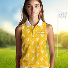 Load image into Gallery viewer, Yellow and white golf pattern Women sleeveless polo shirt custom golf beer outfit ladies golf clothes NQS9855