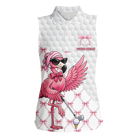 Pink Flamingo Golf Shirt For Women Sleeveless, Funny Pattern Golf Polo Shirt, Ladies Golf Outfit For Team NHT729