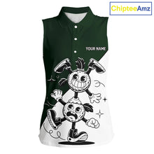 Load image into Gallery viewer, Green White Funny Golf Ball Pattern Sleeveless Womens Golf Polo Shirts Custom Golf Outfits Ladies, Green Golf Tops NHT785
