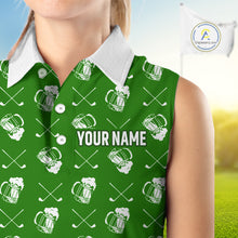 Load image into Gallery viewer, Green and white golf pattern Women sleeveless polo shirt custom golf beer outfit ladies golf clothes NQS9861