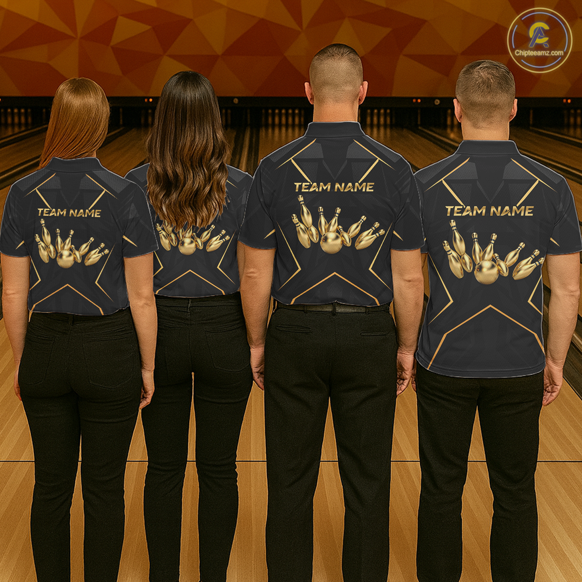 Custom Black and Gold Bowling Jersey for Men Bowling Team Shirts Bowling League Polo & 1/4 Zip HNT175