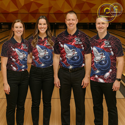 Red Lightning Thunder Angry Shark Bowling shirts For Men Custom Shark Bowling Team Jerseys NQS11756