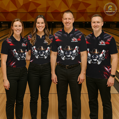 Custom Black & Red Funny Cowboy Bowling Shirt for Men Polo & 1/4-Zip Bowling League QZT840