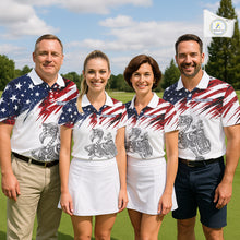 Load image into Gallery viewer, Patriotic Golf Polo Shirt – USA Flag Skull Flamingo Golfer Funny Golf Outfit For Womens NHT780