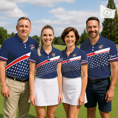 Blue Navy American Flag Womens Golf Polo Shirts Custom Patriotic Team Golf Shirts For Womens Golf Gifts NHT693