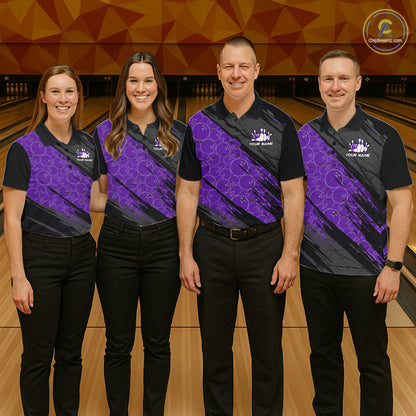 Black and Purple Bowling Camo Polo, 1/4 Zip Shirts for Women Custom Bowling Team League Jerseys NQS11700