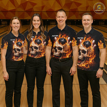 Load image into Gallery viewer, Flame Skull Bowling Polo, 1/4 zip shirts for Women custom Skull team Bowling uniforms league jerseys NQS11577