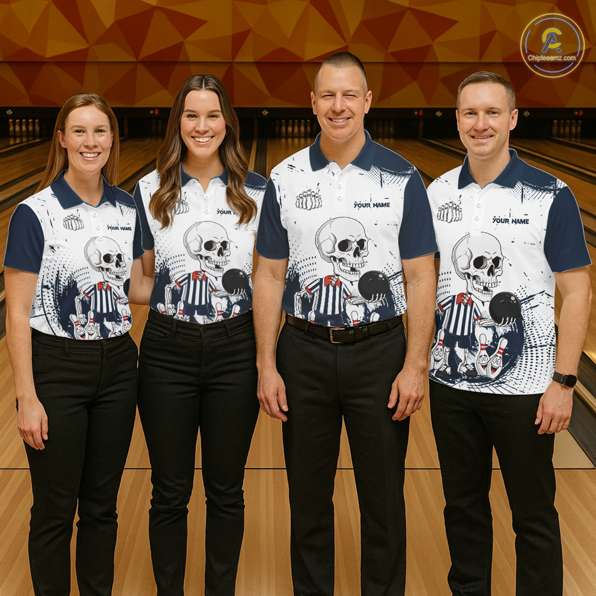 Skeleton Bowling Team Shirt for Women Personalized Funny Bowling Team Jersey Polo & 1/4-Zip QZT818
