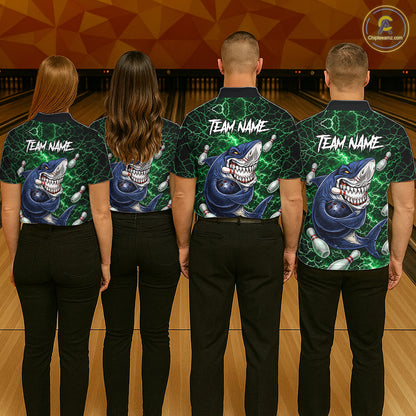 Green Lightning Thunder Angry Shark Bowling shirts For Men Custom Shark Bowling Team Jerseys NQS11758