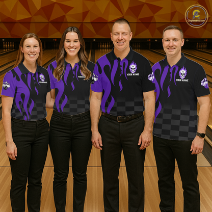 Purple Flame Skull Bowling Shirt Bowling Team Jersey for Women Polo & 1/4-Zip QZT931