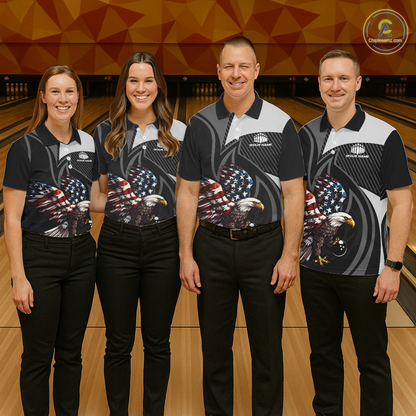 Custom American Flag Eagle Bowling Polo Shirt Quarter-Zip Bowling Jersey for Men QZT819
