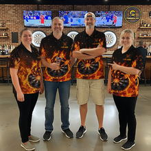 Load image into Gallery viewer, Custom Orange Flame Demon Hand Dart Shirt for Team Dart Jersey for Women Polo &amp; 1/4 Zip DHT13