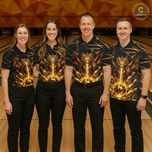 Load image into Gallery viewer, Custom Black and Gold Bowling Shirt Dragon Bowling Jersey League for Women Polo &amp; 1/4-Zip Outfit QZT834
