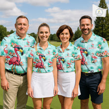 Load image into Gallery viewer, Funny Mens Golf Polo Shirts Custom Name Pink Flamingo Pattern, Tropical Golf Shirt NBT478
