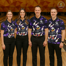 Load image into Gallery viewer, Custom Purple Funny Duck Bowling Shirt for Women Bowling Jersey Polo &amp; 1/4 Zip Bowling Outfit QZT943