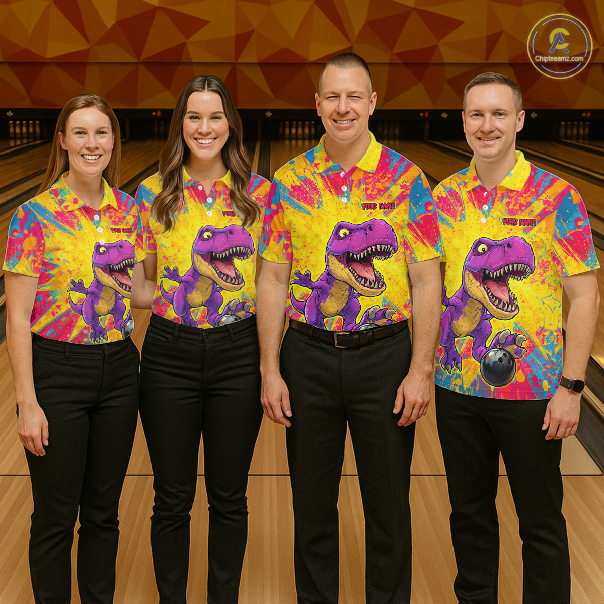 Custom Graffiti Dinosaur Bowling Jersey for Men Unisex Bowling Shirts for Team Polo & 1/4 Zip HNT240