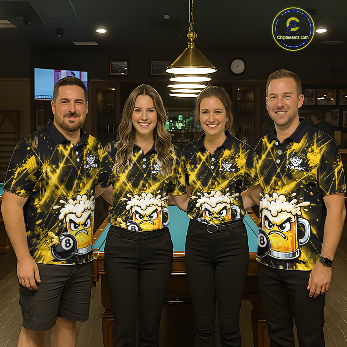 Custom Yellow Funny Beer Billiard Shirt for Women Billiard Jersey 8 Ball Pool Shirt Outfit BHT23