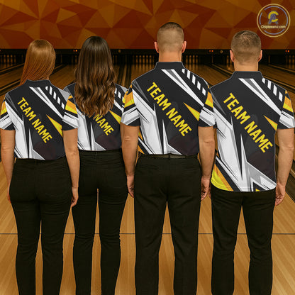 Black, White and Gold Men's bowling Polo, Quarter Zip shirts Custom Team bowling league jerseys NQS11264