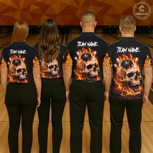 Load image into Gallery viewer, Flame Skull Bowling Polo, 1/4 zip shirts for Women custom Skull team Bowling uniforms league jerseys NQS11577