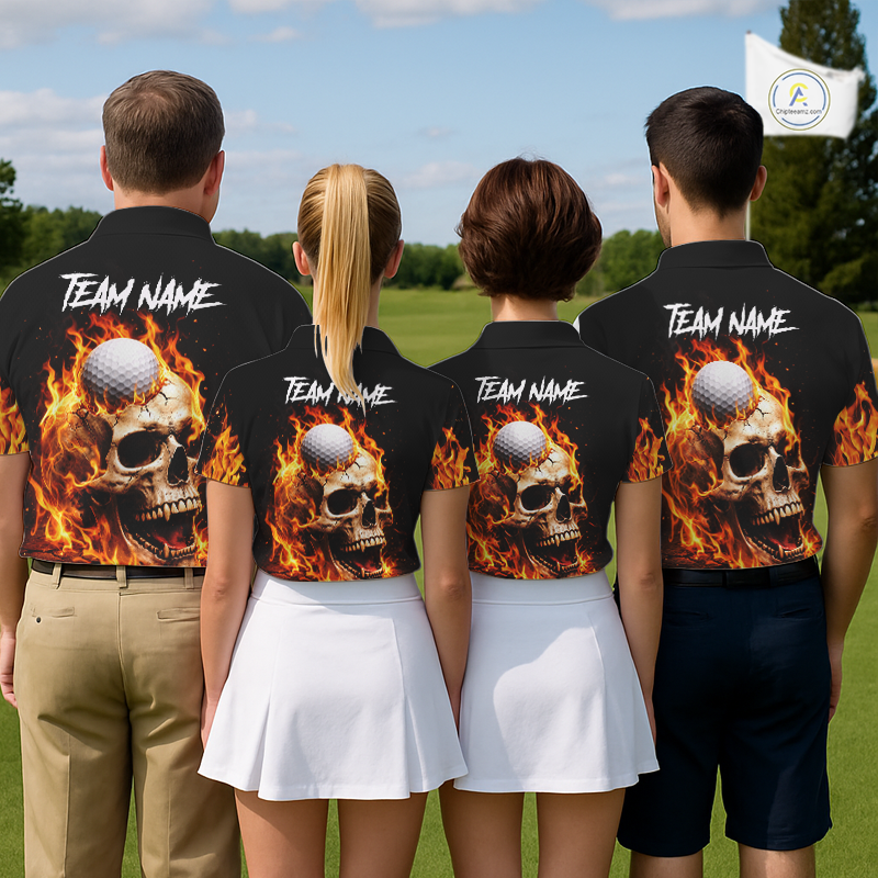 Flame Skull Golf Polo shirts for Women custom Skull Fire team golf shirts, golf gifts for ladies NQS11576