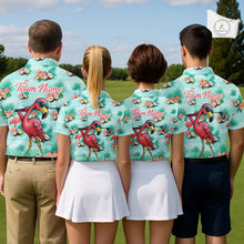 Load image into Gallery viewer, Funny Mens Golf Polo Shirts Custom Name Pink Flamingo Pattern, Tropical Golf Shirt NBT478