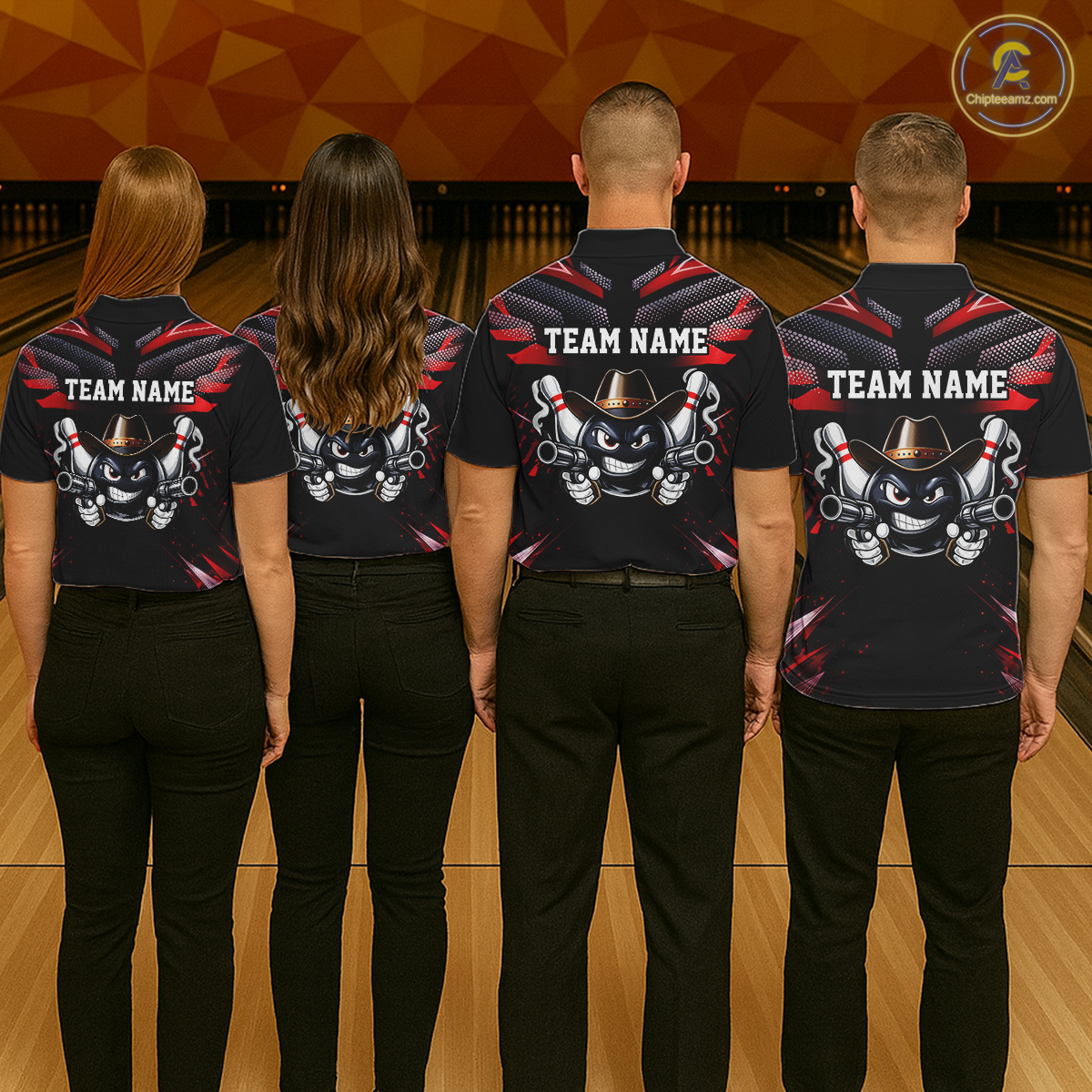 Custom Black & Red Funny Cowboy Bowling Shirt for Men Polo & 1/4-Zip Bowling League QZT840