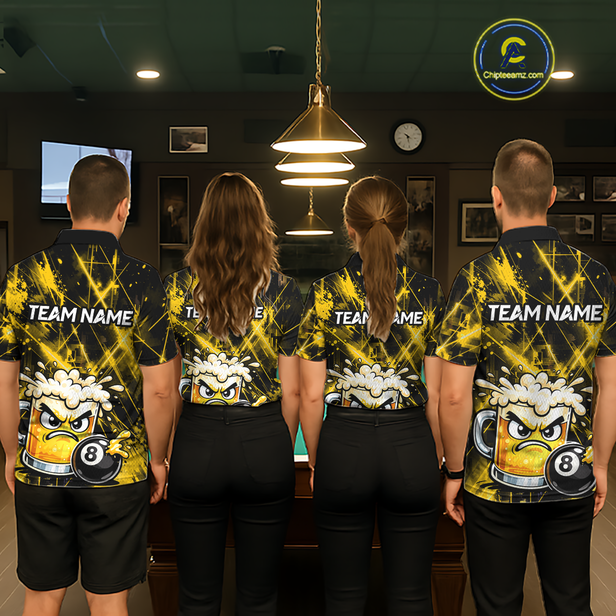 Custom Yellow Funny Beer Billiard Shirt for Women Billiard Jersey 8 Ball Pool Shirt Outfit BHT23