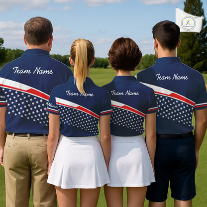 Blue Navy American Flag Womens Golf Polo Shirts Custom Patriotic Team Golf Shirts For Womens Golf Gifts NHT693