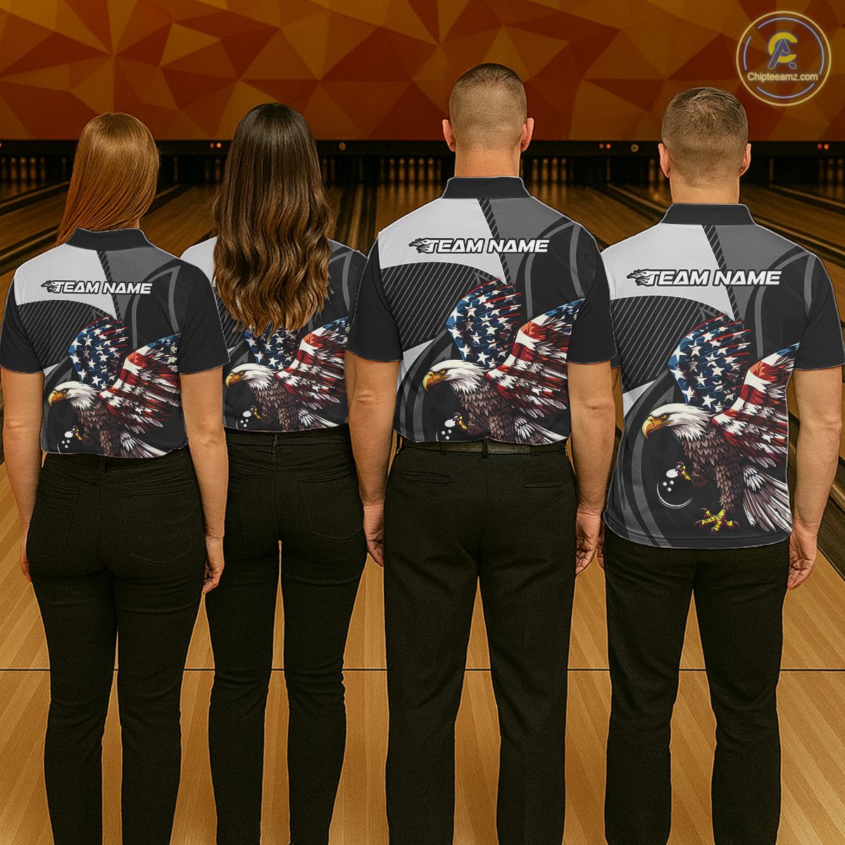 Custom American Flag Eagle Bowling Polo Shirt Quarter-Zip Bowling Jersey for Women QZT819