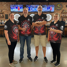 Load image into Gallery viewer, Black Red Flaming Skeleton Darts Custom Women's Dart Polo Shirts Team Dart League Jerseys NYN2075