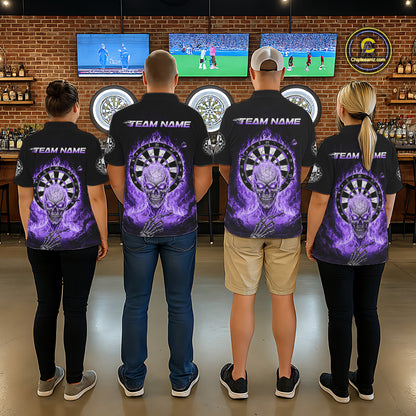 Black Purple Flaming Skeleton Darts Custom Men's Dart Quarter-Zip Shirts Team Dart League Jerseys NYN2074