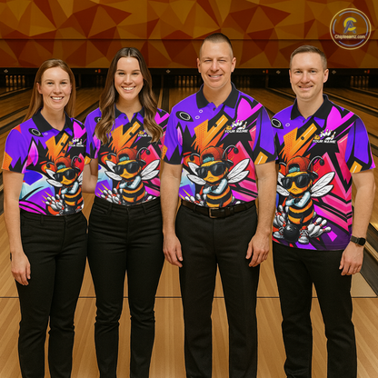 Custom Funny Bee Graffiti Pattern Bowling Jersey for Men Bowling Team Shirts Polo & 1/4 Zip HNT174