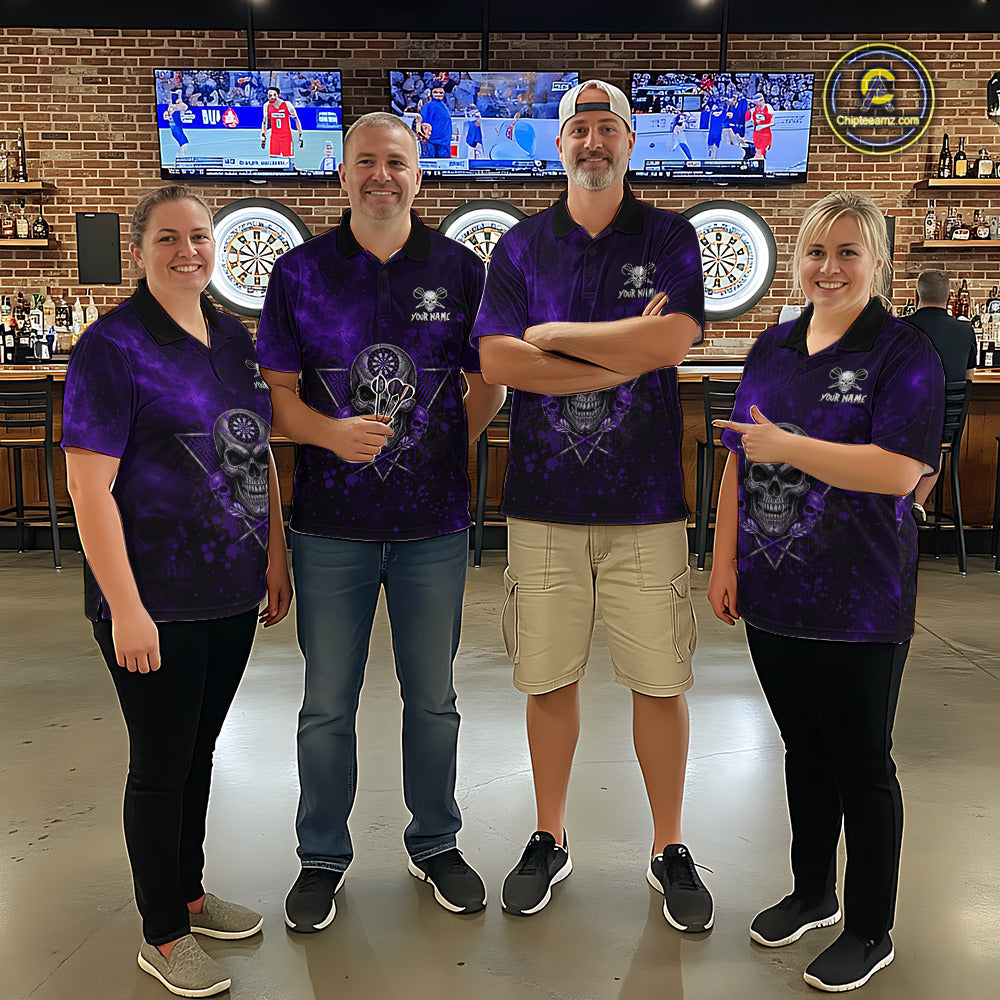 Custom Purple Splatter Multi-Skull Women Darts Arrow Polo League Shirts Dart Team Jerseys NYN2202