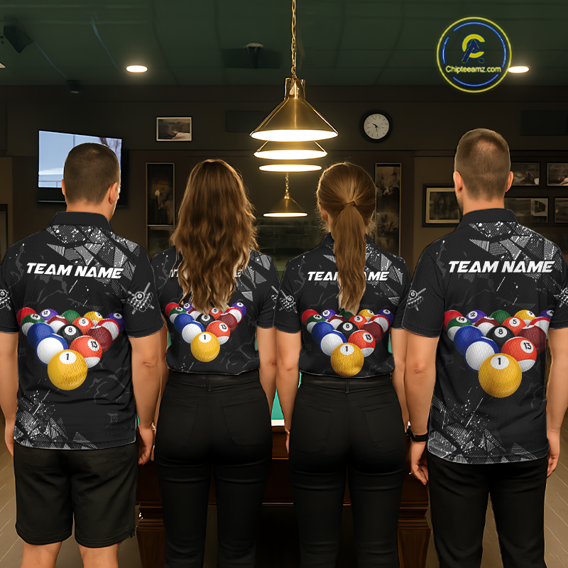 Custom Balls Billiard Shirts for Men Billiard League Billiard Team Shirts Polo & 1/4 Zip NNT104
