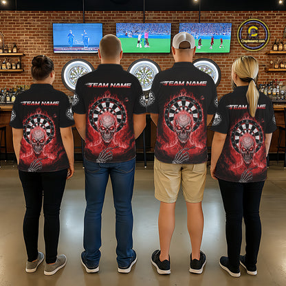 Black Red Flaming Skeleton Darts Custom Men's Dart Quarter-Zip Shirts Team Dart League Jerseys NYN2075